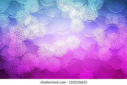 Light Pink, Blue vector doodle bright pattern. Sketchy doodles with flowers on blurred background. Hand painted design for web, wrapping, wallpaper.