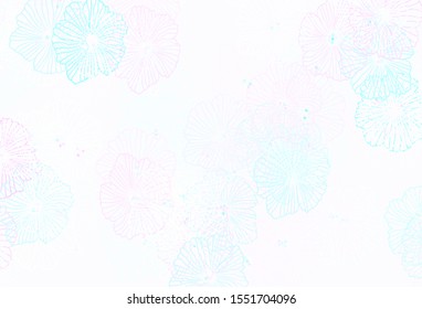 Light Pink, Blue vector doodle texture with leaves. Creative illustration in blurred style with flowers. Hand painted design for web, leaflets.
