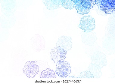 Light Pink, Blue vector doodle pattern with leaves. Sketchy doodle flowers on white background. Brand new style for your business design.