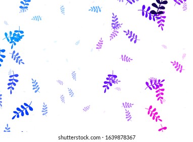 Light Pink, Blue vector doodle background with leaves. A vague abstract illustration with leaves in doodles style. Pattern for heads of websites, designs.