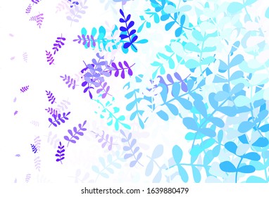 Light Pink, Blue vector doodle pattern with leaves. A vague abstract illustration with leaves in doodles style. Hand painted design for web, wrapping.