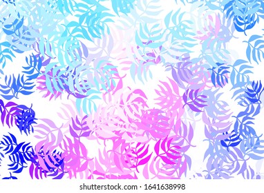 Light Pink, Blue vector doodle pattern with leaves. A vague abstract illustration with leaves in doodles style. New template for your design.