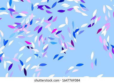 Light Pink, Blue vector doodle template with leaves. leaves on blurred abstract background with gradient. Hand painted design for web, leaflets.