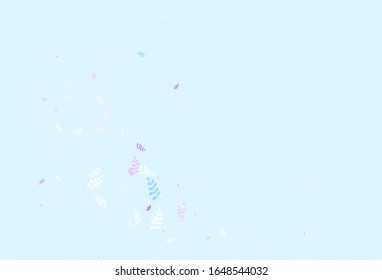 Light Pink, Blue vector doodle texture with leaves. leaves on elegant natural pattern with gradient. Pattern for heads of websites, designs.