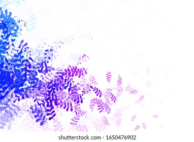 Fondo de doodle de color rosa claro, azul vectorial con hojas. hojas sobre un elegante patrón natural con gradiente. Nueva plantilla para su diseño.