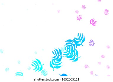 Planta de doodle de vector azul y rosa claro con hojas. Ilustración abstracta brillante con doodles y hojas. Plantilla para fondos de teléfonos móviles.