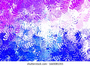 Light Pink, Blue vector doodle layout with leaves. leaves on elegant natural pattern with gradient. Template for backgrounds of cell phones.