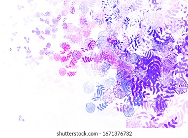 Hellrosa, blaue Vektorillustration-Doodle-Vorlage mit Blättern. hinterlässt ein elegantes natürliches Muster mit Farbverlauf. Neue Vorlage für Ihr Design.