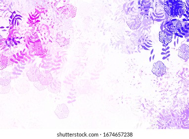 Light Pink, Blue vector doodle backdrop with leaves. Shining colored illustration with leaves in doodle style. Pattern for heads of websites, designs.
