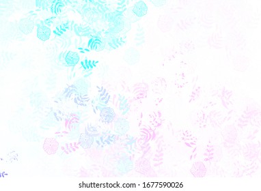 Planta de doodle de color rosa claro, azul vectorial con hojas, flores. Dibujo de colores brillantes con hojas y flores. El mejor diseño para su negocio.