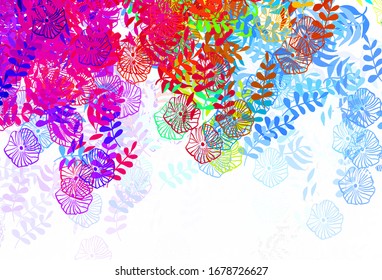 Light Pink, Blue vector doodle background with leaves. Brand new colored illustration in blurry style with leaves. Template for backgrounds of cell phones.