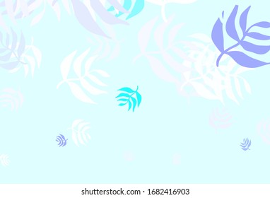 Fondo de doodle azul, de color rosa claro y vectorial con hojas. Dibujo abstracto colorido con hojas en estilo doodle. Diseño elegante para su libro de marca.