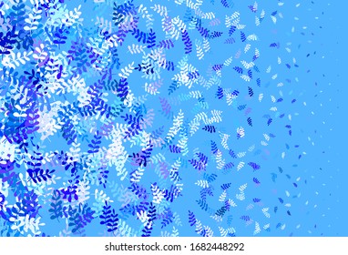 Diseño de doodle de vector azul claro con hojas. Ilustración abstracta brillante con doodles y hojas. Una textura nueva para el diseño de papel pintado.