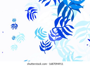 Fondo de doodle de color rosa claro, azul vectorial con hojas. Ilustración abstracta brillante con doodles y hojas. Patrón texturizado para sitios web, banners.
