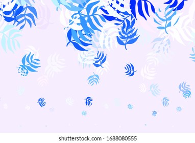 Light Pink, Blue vector doodle layout with leaves. Brand new colored illustration in blurry style with leaves. Hand painted design for web, wrapping.