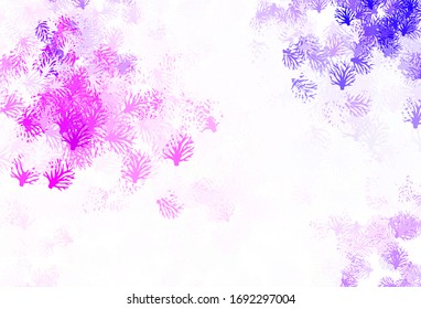 Light Pink, Blue vector doodle pattern with branches. An elegant bright illustration with leaves and branches. Doodle design for your web site.