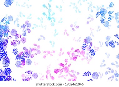 Light Pink, Blue vector doodle layout with leaves, flowers. Colorful abstract illustration with leaves in doodle style. Pattern for wallpapers, coloring books.