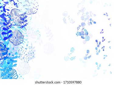Textura de doodle azul rosa claro, vectorial azul con hojas, flores. Ilustración con doodles en plantilla abstracta. Patrón para los jefes de sitios web, diseños.