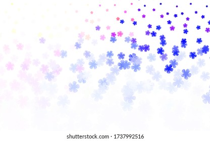 Light Pink, Blue vector doodle background with flowers. An elegant bright illustration with flowers. Brand new design for your business.