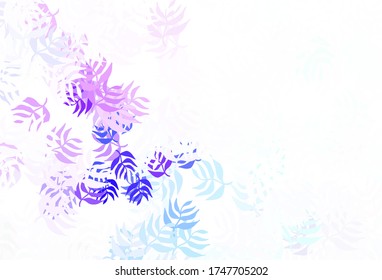 Light Pink, Blue vector doodle background with leaves. Creative illustration in blurred style with leaves. Doodle design for your web site.