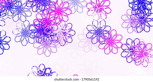 Light Pink, Blue vector doodle background with flowers. Simple colored illustration with abstarct flowers. Colorful pattern for spring parties.