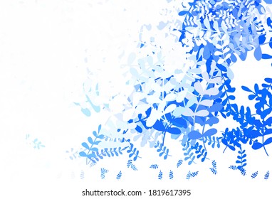 Patrón de doodle de vector azul y rosa claro con hojas. Una elegante ilustración brillante con hojas de estilo natural. Una nueva textura para tu diseño de papel pintado.