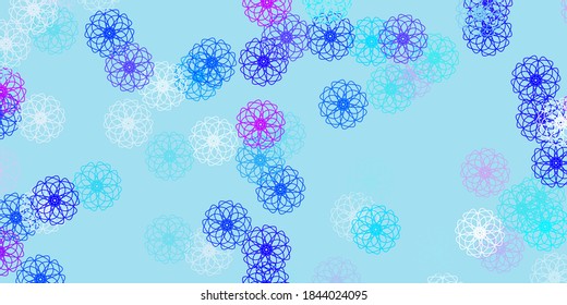Light pink, blue vector doodle background with flowers. Colorful flowers in natural style on simple background. Smart design for leaflets, books.