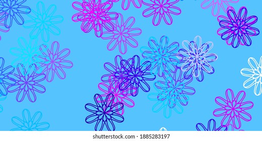 Light Pink, Blue vector doodle texture with flowers. Illustration with abstract colorful flowers with gradient. Colorful pattern for spring parties.
