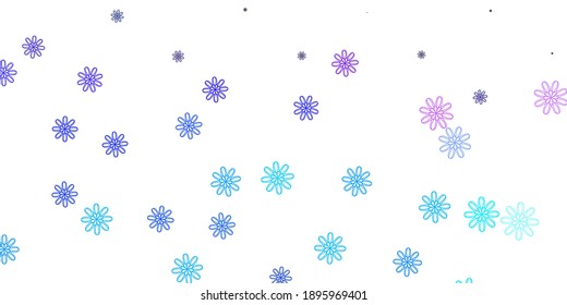 Light Pink, Blue vector doodle pattern with flowers. Colorful flowers in natural style on simple background. Smart design for wrapping, wallpapers.