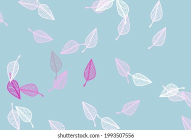 Light Pink, Blue vector doodle pattern. An elegant bright illustration with leaves in Natural style. Hand painted design for wrapping, wallpaper.