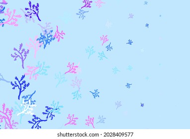 Hellrosa, blaues Vektor-Doodle-Muster mit Ästen. Abstrakte Illustration mit Blättern und Ästen. Handgemalt Design für Web, Prospekte.