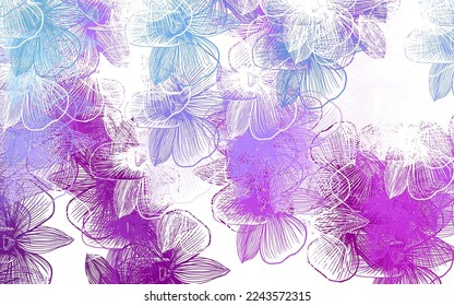 Light Pink, Blue vector doodle pattern with flowers. Doodle illustration of flowers in Origami style. Doodle design for your web site.