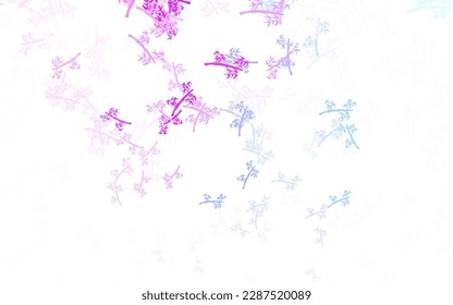 Light Pink, Blue vector doodle texture with branches. Creative illustration in blurred style with leaves, branches. Hand painted design for web, leaflets.