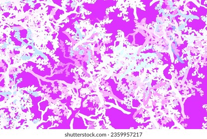 Patrón de doodle de vector azul rosa claro con hojas, ramas. Saltos y ramas con gradiente sobre fondo blanco. Diseño pintado a mano para web, envoltura.