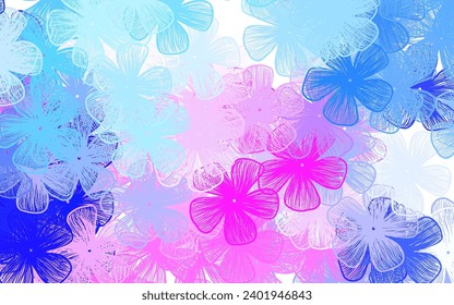 Light Pink, Blue vector doodle backdrop with flowers Shining colored illustration with flowers. Template for backgrounds of cell phones.