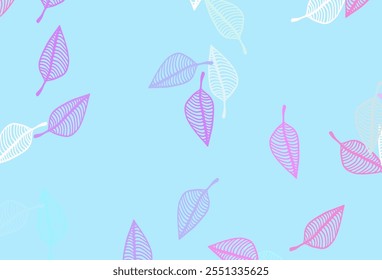 Light Pink, Blue vector doodle pattern. Creative illustration in simple style with leaves. Doodle design for your web site.