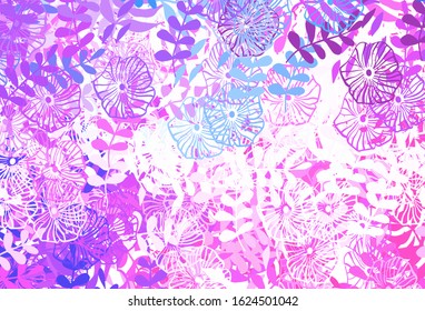 Light Pink, Blue vector elegant wallpaper with leaves, flowers. Brand new colored illustration with leaves and flowers. Hand painted design for web, wrapping.