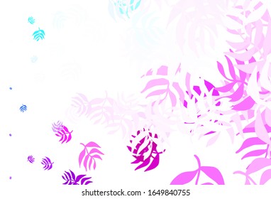Hellrosa, blaue Vektorillustration elegante Tapete mit Blättern. Farbige Illustration mit Blättern im Doodle-Stil. Handgemalt Design für Web, Prospekte.