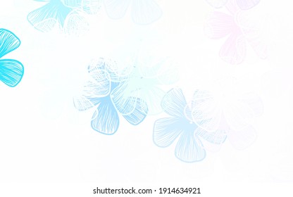 Hellrosa, blauer, eleganter Hintergrund mit Blumen Farbige Illustration im Doodle-Stil mit Blumen. Texturierte Muster für Webseiten, Banner.