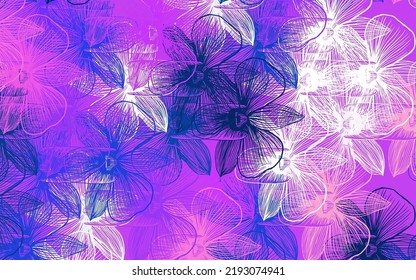 Light Pink, Blue vector elegant pattern with flowers. Flowers in natural style on white background. Textured pattern for websites, banners.