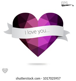 Light Pink, Blue vector greeting Card Happy Valentine's Day. Lettering with hearts on the white polygonal background. Colored triangular illustration for your business.