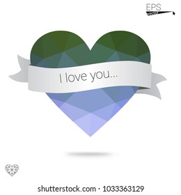 Light Pink, Blue vector greeting Card Happy Valentine's Day. Lettering with hearts on the white polygonal background. Colored triangular illustration for your business.