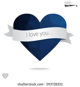 Light Pink, Blue vector greeting Card Happy Valentine's Day. Lettering with hearts on the white polygonal background. Colored triangular illustration for your business.