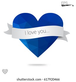 Light Pink, Blue vector greeting Card Happy Valentine's Day. Lettering with hearts on the white polygonal background. Colored triangular illustration for your business.