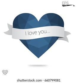 Light Pink, Blue vector greeting Card Happy Valentine's Day. Lettering with hearts on the white polygonal background. Colored triangular illustration for your business.