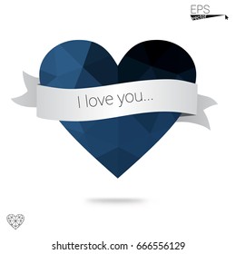 Light Pink, Blue vector greeting Card Happy Valentine's Day. Lettering with hearts on the white polygonal background. Colored triangular illustration for your business.