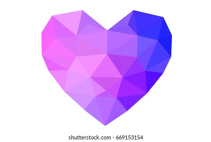Light Pink, Blue vector greeting Card Happy Valentine's Day. Lettering with hearts on the white polygonal background. Colored triangular illustration for your business.