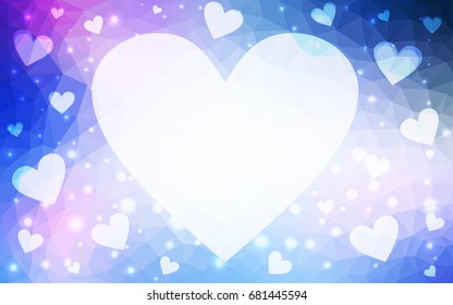 Light Pink, Blue vector greeting Card Happy Valentine's Day. Lettering with hearts on the white polygonal background. Colored triangular illustration for your business.