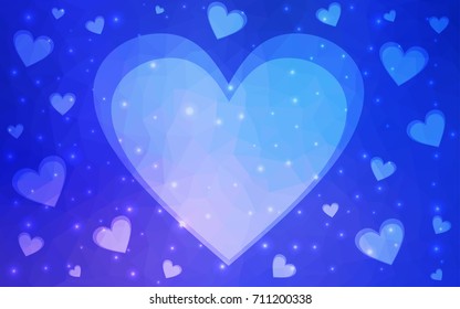 Light Pink, Blue vector greeting Card Happy Valentine's Day. Lettering with hearts on the white polygonal background. Colored triangular illustration for your business.