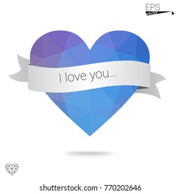 Light Pink, Blue vector greeting Card Happy Valentine's Day. Lettering with hearts on the white polygonal background. Colored triangular illustration for your business.